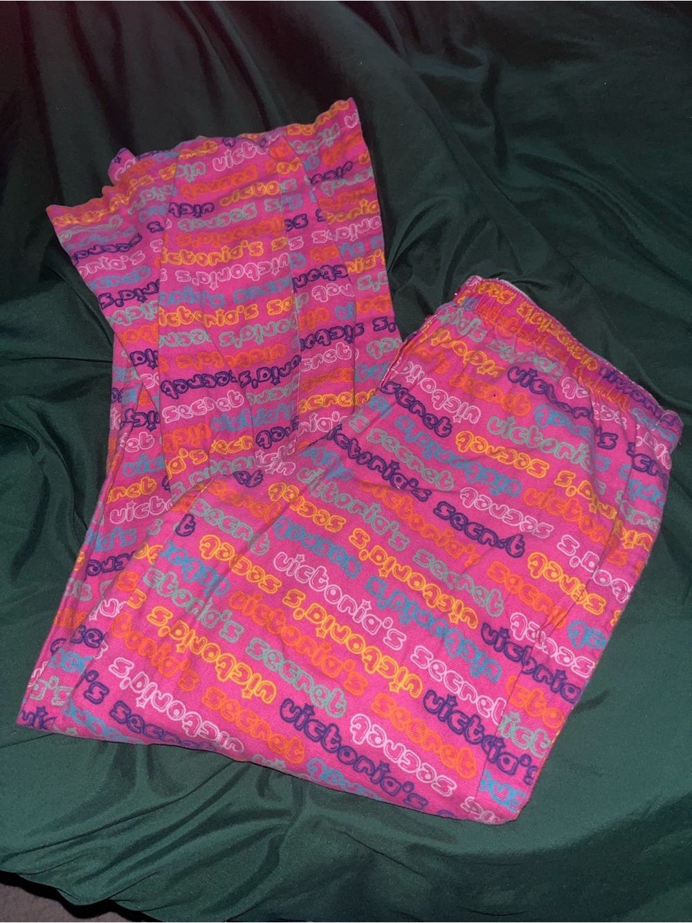 Victoria's Secret Pink Multi-Color Script Fleece Pajama Pants
